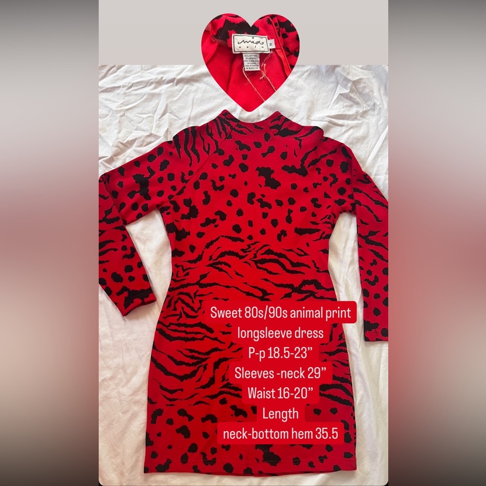 Vintage Mia Nola long sleeve red and black animal print bodycon dress
